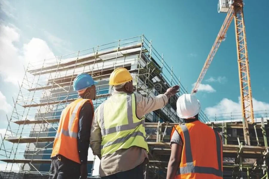 Structural engineers reviewing design drawings